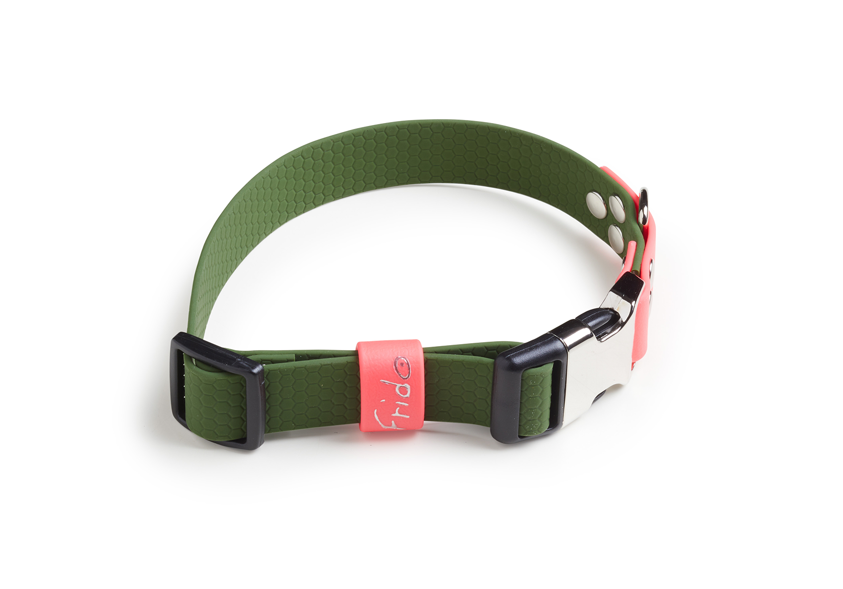 Collare per cani con clip linea Pop - Verde militare/Rosa fluo - Frido