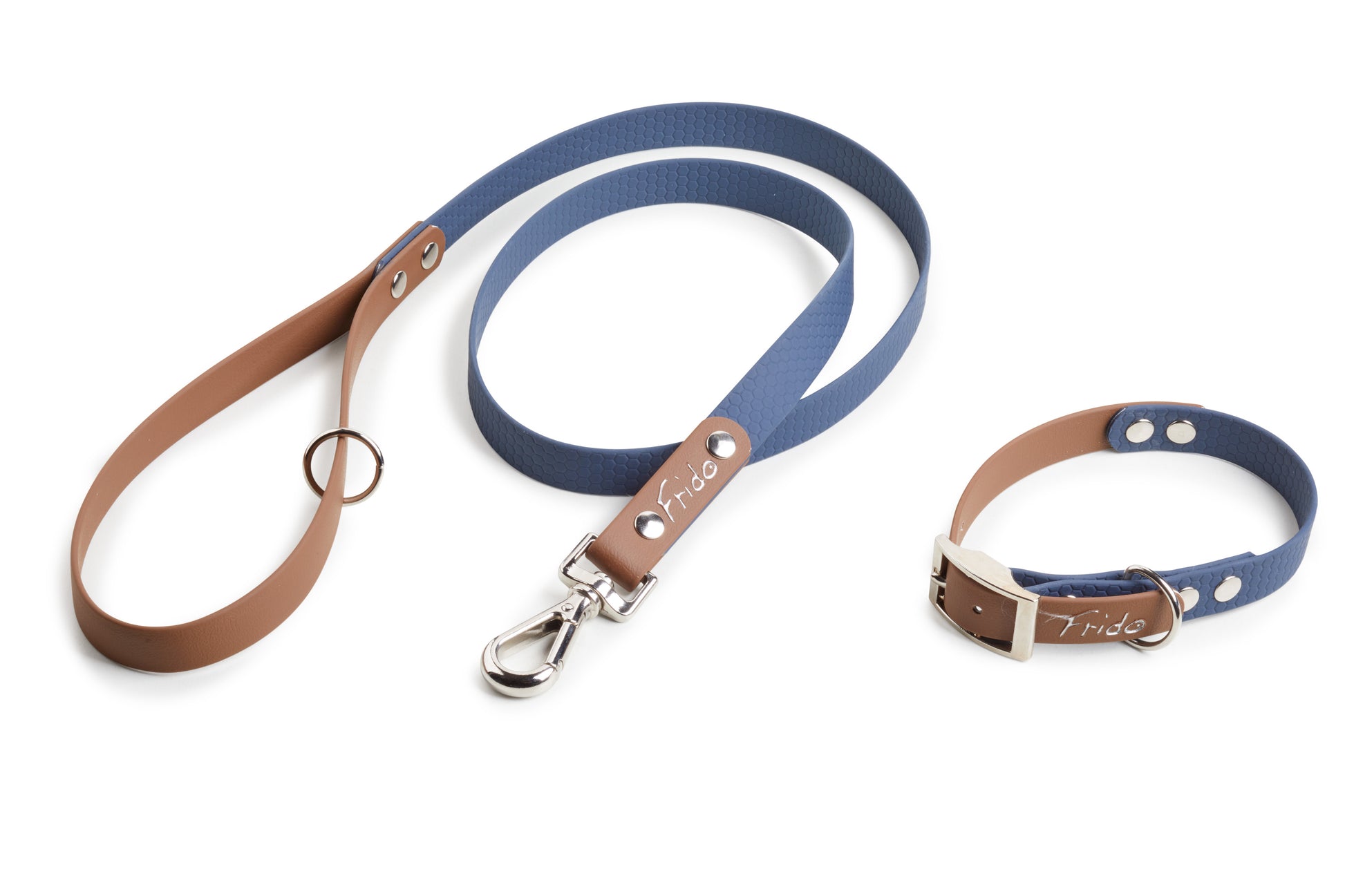 Set collare e guinzaglio per cani linea Pop - Blu marino/Marrone - Frido